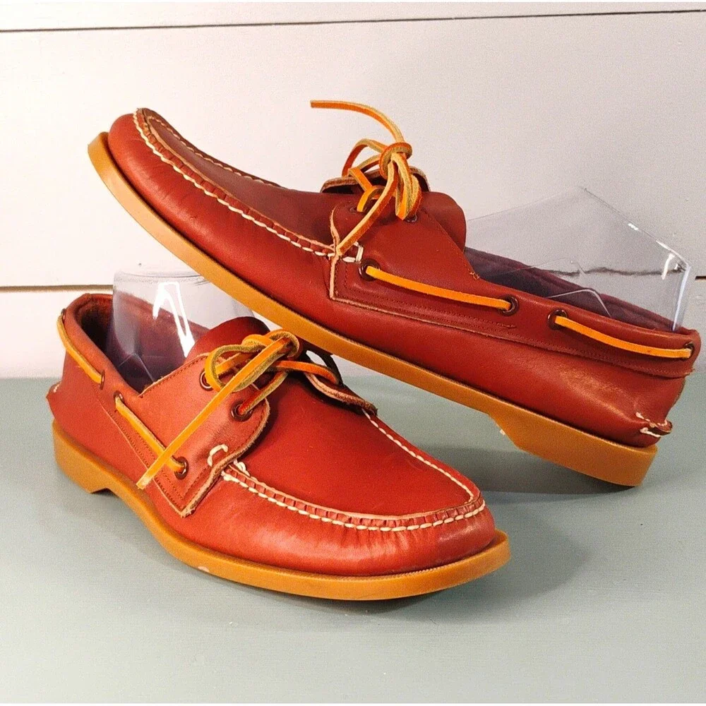 Florsheim Men's Brown Leather Sea Tracs Boat Shoes Round Toe Lace-Up US 11.5